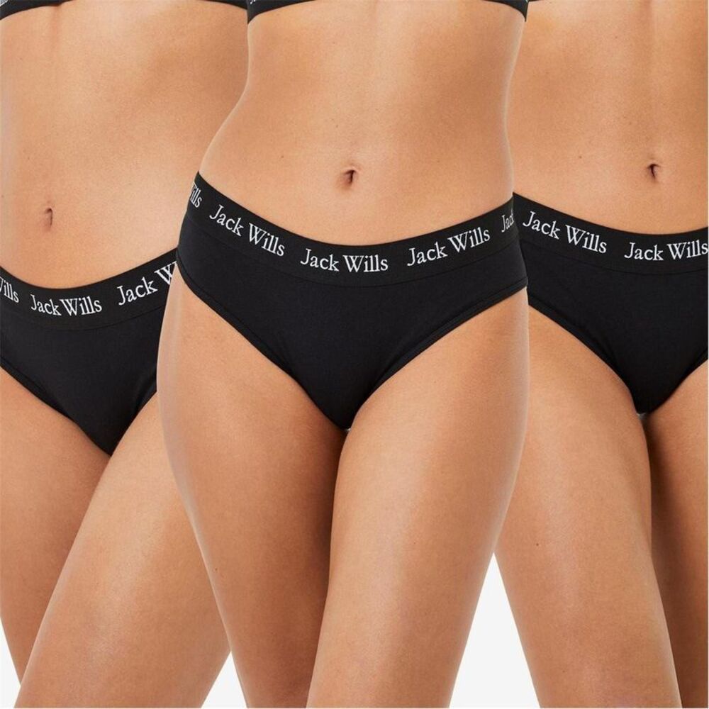 Jack Wills Womens/Ladies Repeat Logo Briefs (Pack of 3) / Black